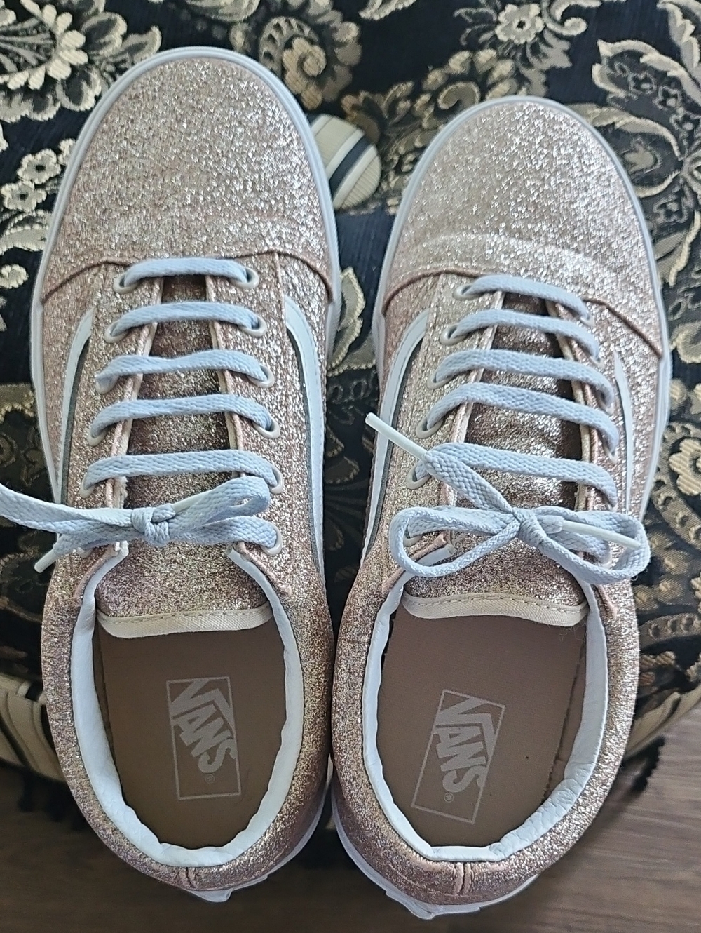 Vans Women’s Glitter Old Skool Sneakers - Rose Gold - Picture 8 of 13